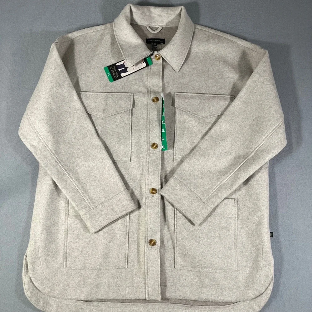 Banana Republic ladies' Utility Shacket Jacket 4 pocket sand‎ Button Front XL - Picture 5 of 12